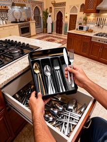 1pc Kitchen Spoon Organizer Rack, Kitchen Utensil Storage Rack, Drawer Flatware Organizer Box, In-Cabinet Cutlery Holder, Kitchen Storage, Drawer Knife Fork Spoon Separator Tray - Multicolor - View 7