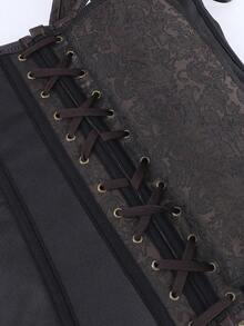 哥特式无肩带蒸汽朋克束身胸衣，深棕色纹理腰带，饰有复古金属扣，复古修身胸衣 - 棕色 - 查看 7