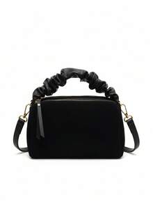 Túi xách nữ màu trơn, chất liệu giả da lộn, khóa kéo, kiểu dáng vintage đính đinh tán, túi Boston thanh lịch, lãng mạn thời trang đường phố, thích hợp cho mua sắm, hẹn hò, đi làm, đựng được điện thoại, tiền xu, mỹ phẩm. - màu đen - Xem 6