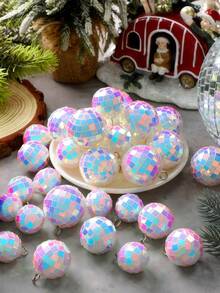 12Pcs/Set Christmas Iridescent Disco Ball Ornament, Hanging Reflective Mirror Disco Ball Decoration For Wedding Dance Music Festival Birthday Party Valentine's Day - Multicolor - View 2