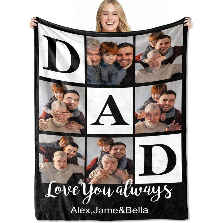 Custom Photo Flannel Blanket ,Personalized Soft Memory Blanket Designed For Daily Comfort And Sentimental Moments.Perfect For Use On Bedding, Sofas, Or Indoors And Outdoors, This Blanket Is An Ideal Customized Gift For Christmas, Birthdays, Anniversaries, Weddings, Valentine's Day, Mother's Day, Father's Day, Graduations, Housewarming, Or As A Special Gesture For Friends, Family, And Loved Ones - Including Him, Her, Wife, Husband, Mom, Dad, Boyfriend, Girlfriend, Grandparents, Siblings, And More.Suitable For All Seasons, It Is Breathable, Lightweight, Soft, Comfortable, And Machine Washable.Whether Used In The Bedroom, Living Room, Dining Room, Bathroom, Tea Room, Car, Or On The Sofa, This Elegant And Practical Blanket Offers A Unique And Custom Touch - Making It A Heartfelt And Functional Gift For Any Occasion. - 款式-19 - 查看 1