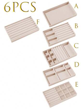 6-1pc Velvet Jewelry Display Tray, Large Capacity Jewelry Organizer Tray, Independent Compartment Jewelry Tray, Minimalist Multi-Slot Jewelry Stand, Jewelry Storage Tray, Stackable Drawer Tray, Suitable For Earrings, Necklaces, Bracelets, Anklets, Rings, Hair Clips, Headbands, Hair Ties, Etc.