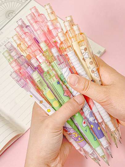 0.5mm Automatic Pencil With Rubber No Refill Cute Style Writing Tool For Students School Office Teaching Writing Tool (Random Style) Back-To-School Season Starting School Season