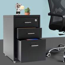 Vertical File Cabinet, Metal Mobile File Cabinet With Lock, Filing Cabinet Under Desk - 黑色 - 查看 4