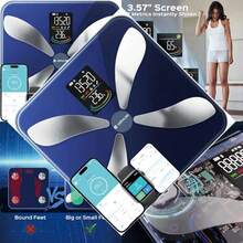 Lepulse Báscula inteligente con IMC, grasa corporal, masa muscular, báscula de electrodos en forma de X actualizada para peso corporal y porcentaje de grasa, báscula de composición corporal de 13 pu - Azul oscuro - Ver 1