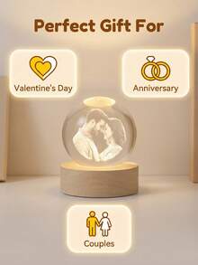 Personalized Round 3D Crystal Photo Portrait LED Light, Engraved Crystal Photo With Light, Anniversary Crystal Photo Gift, Illuminated Crystal Photo - Multicolor - View 8