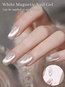 Mtssii 10毫升白色猫咪磁性凝胶，闪耀亮片，营造出如月光般朦胧的星空效果。半永久性可卸全息美甲油，美甲用品。 - 白色 - 查看 6