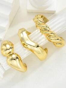 3 Peças Conjunto de Pulseiras Vintage Esmaltadas Elegantes e da Moda, com Desenho Geométrico Assimétrico Ondulado Texturizado, Ideal para Mulheres e Homens, Ótimo para Férias, Festa, Encontros, Presentes, Uso Diário - Ouro amarelo - Visão 6