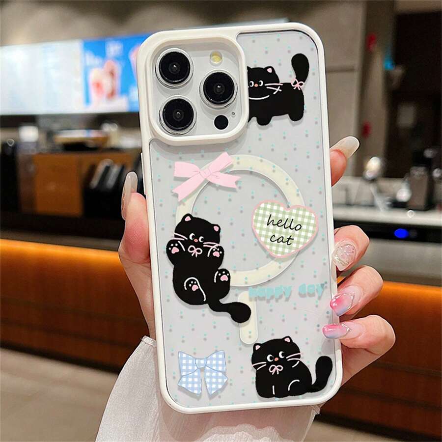 Cute Cartoon Cat Double Phone Case, for 16 15 14 12 13 11 17 Pro Max 17 AIR XS MAX X Phone Back Cover - Blanco - Ver 1