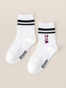 Disney 1/5 Pairs Kids White Invisible Socks With Parallel Stripe Pattern, Cute Cartoon Design, Fashionable Casual Breathable Socks For Students Boys And Girls - Multicolor - View 7