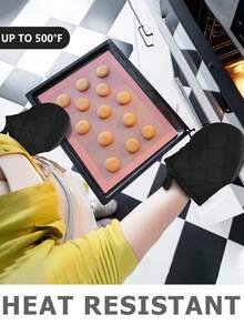 1pc/2pcs Heat Resistant Up To 500°F Kitchen Oven Mitts, Mini Oven Liners With Non-Slip Grip And Hanging Loop, For Baking, Cooking And Grilling (Black) - Multicolor - View 2