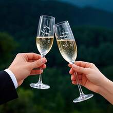 个性化香槟杯 - 定制雕刻祝酒杯，1只/2只套装 - 婚礼香槟杯，送给新郎新娘的礼物 - 周年纪念、订婚、新娘送礼会、情侣礼物，永恒的爱 - 多色 2 - 查看 2