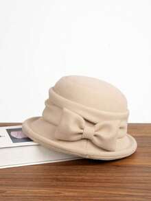 1pc Women's Solid Color Bucket Hat With Bowknot, Tie-Dye Bowknot Ribbon Decor, Rolled Edge Design, Soft Fabric, Windproof And Warm, Versatile For Daily Wear, Morning Exercise, Gathering With Friends, Holiday Outings, Elderly Outfit, Practical And Warm Accessory For Autumn/Winter