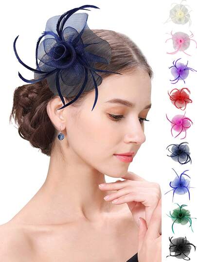 1 st fascinators pannband med fjäder derbyhattar tea partyhattar med pannband och klämma bröllopsfascinatorhatt