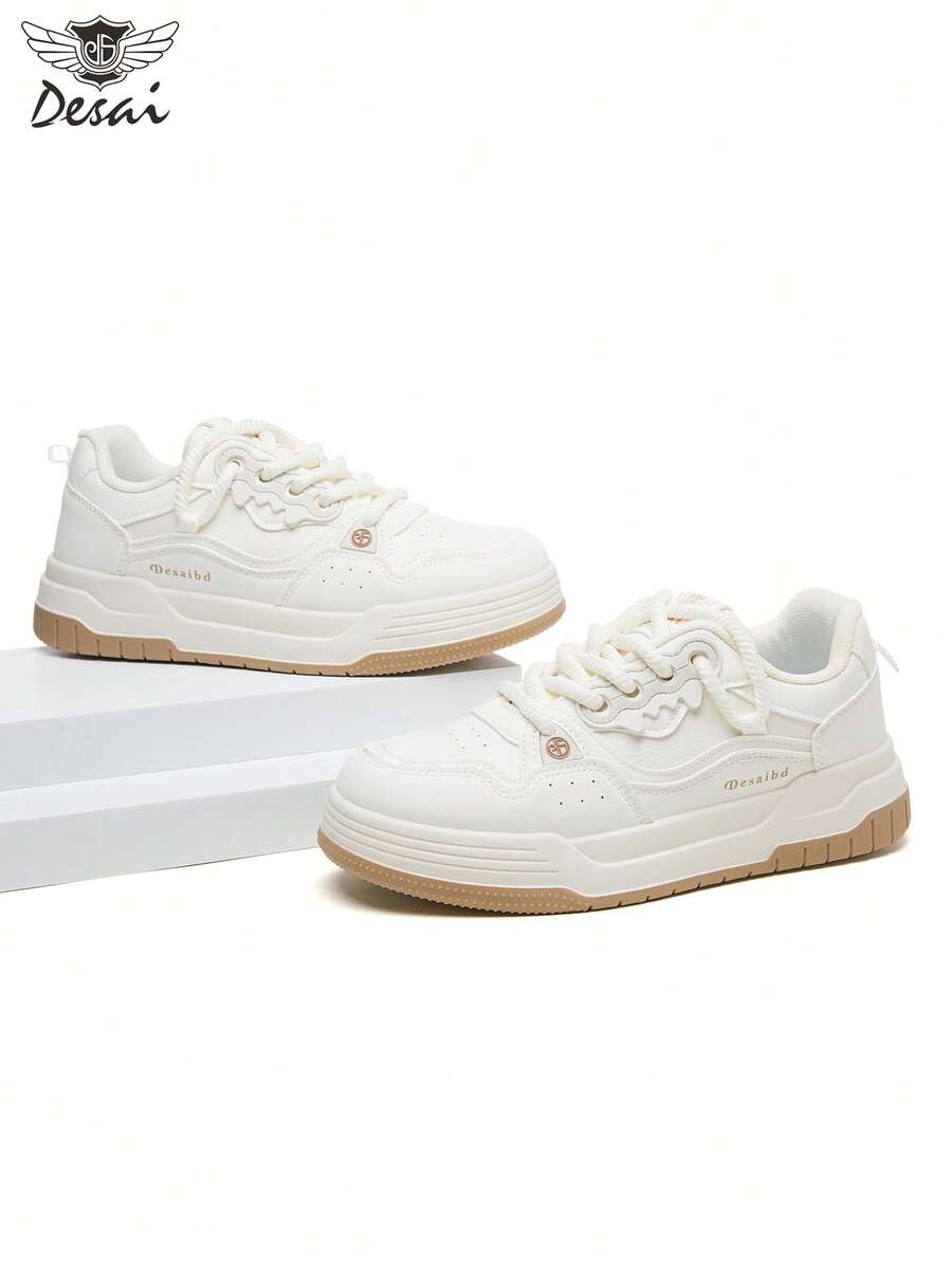 Desai Women's Fashion Niche Sneakers, Thick Sole Lace-Up Running Casual Vulcanized Shoes, New Thick Bottom Business Casual Increase Height Slimming Colorblock Sports Shoes