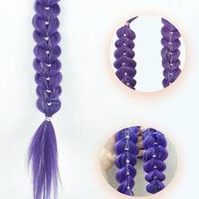 紫色编织假发，时尚迷人，适合女性、名人及角色扮演，彩虹渐变色，派对必备，编织马尾辫，轻盈耐用的合成纤维，适合节日、盛会、服装及配饰，超长浓密假发和马尾辫，派对及情人节装饰道具及配饰 - 彩色 - 查看 5