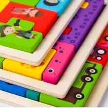 儿童木制积木拼图，动物七巧板拼图 | 带有人物的七巧板拼图玩具，海洋生物，车辆，俄罗斯积木游戏，儿童节礼物，玩具拼图，拼图 1000，小拼图，拼图，木制玩具，拼图 - 彩色 - 查看 11