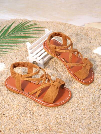 Girls' Sandals, New Summer Roman Shoes, Casual Flat Sandals, Toddler & Little Kid Soft Bottom Printed Open Toe Beach Shoes
