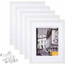 Juego de 5 marcos de fotos, imgenes de exhibicin, marcos de fotos de galera de pared 12. 17.78 5x7 pulgNegro - 12.7 x 17.78 cm (5x7 pulg)-Blanco - Ver 1