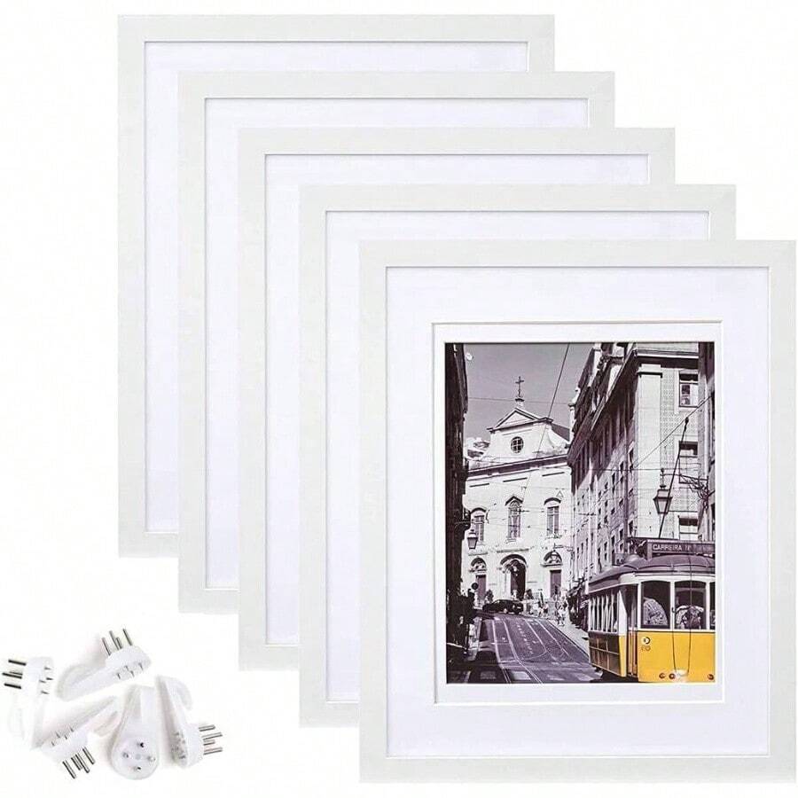 Juego de 5 marcos de fotos, imgenes de exhibicin, marcos de fotos de galera de pared 12. 17.78 5x7 pulgNegro - 12.7 x 17.78 cm (5x7 pulg)-Blanco - Ver 1