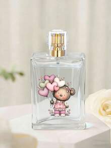 50ml Glass Refillable Perfume Bottle With Teddy Bear & Heart Bouquet Pattern, Mini Travel Spray Bottle, Perfect Gift For Anniversary, Birthday, Valentine's Day