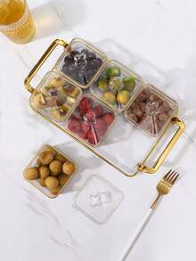 1个欧式创意零食托盘，塑料材质，可盛放葵花籽/糖果/水果，带透明盖和托盘，适用于客厅、甜点、坚果等场合的干果/糖果/坚果盛放盘