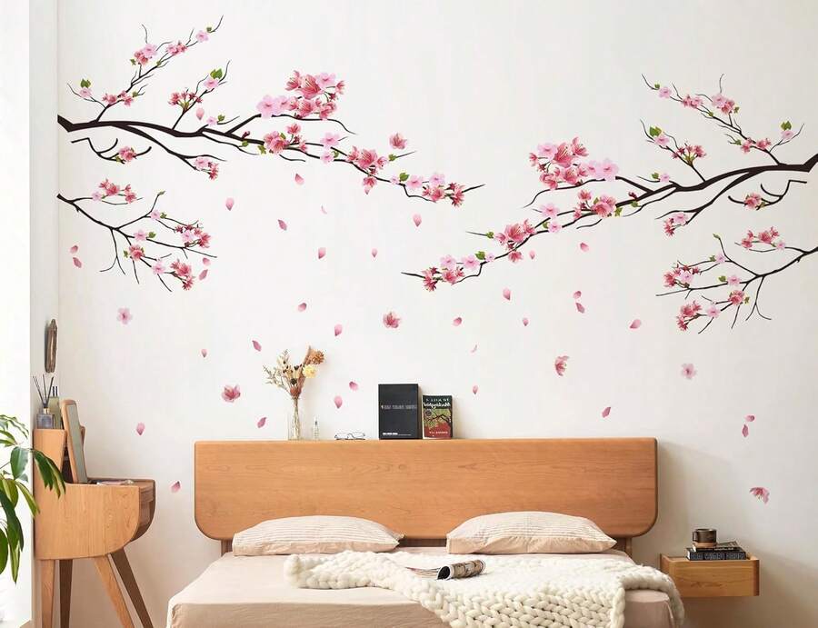 RAINBOW WSK - Pegatinas de pared de ramas de flores ross, calcomanías de árbol de cerezo, arte extraíble de primavera, papel de ramas florales clásico para dormitorios, sala de estar, oficina - negro - Ver 1