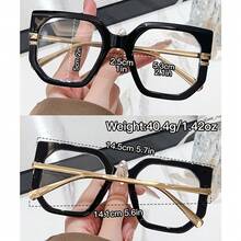 Fashionable Transparent Lens Large Frame Women's Eye Glasses - Simple Fashion Full Frame Metal Hinge Glasses - Party Accessories, Simple Design, Fashion Frame, Elegant Frame, Party, Casual Wear - Modern Women's Fashion Glasses FKDE - 黑色 - 查看 3