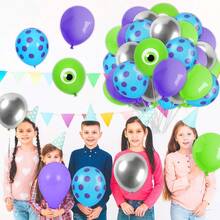 D60Pcs 12 In Cartoon Monster Theme Balloons Green Purple Blue Sier Latex Balloons For Birthday Baby Shower Party Decor - 銀色 - 查看 4