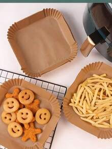 200pcs Air Fryer Paper, Oven Oil-Absorbing Pad Paper, Household Food Tin Foil, Electric Fryer Square Baking Silicone Oil Baking Pan - 薑色 - 查看 2