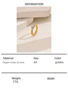 1pc Fashion Copper Alloy Dual-Tone Zirconia Stone Inlaid Ring, Suitable For Daily Wear, Party And Holiday Gift For Friends - Gold - View 28