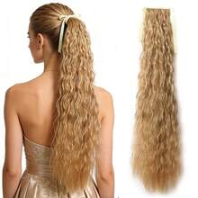 女士合成长波浪卷发接发片，夹式马尾辫，黑色/金色可选，耐热纤维 - 彩色 - 查看 13
