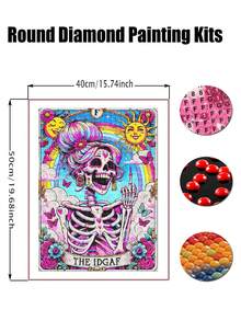 Skull Diamond Art Kits For Adults, Skeleton Diamond Painting Kits For Adults, 5D DIY Paint By Diamond Round Full Drill Home Wall Decor Gift - Multicolor - View 8