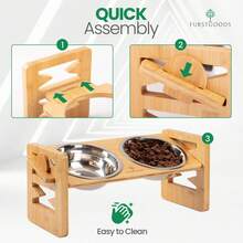 Tilted Raised Dual Cat Water Bowls, Tilted Raised Pet Dog Feeding Double Dishes, Adjustable Height Stainless Steel Dog Bowls With Dog, Cat And Pet Stand - Multicolor - View 2