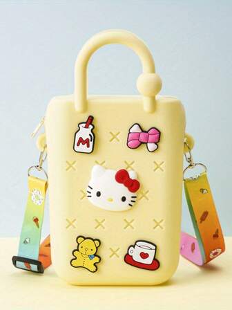 3pcs Sanrio Hello Kitty & Kuromi Mini Zipper Beach Bag, Fashionable Tote Beach Storage Bag, Creative Cartoon Hollow-Out Bag