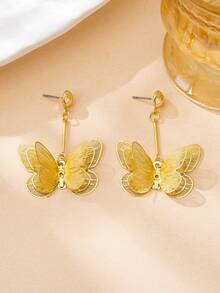 1 Đôi bông tai thiết kế hình bướm rỗng cổ điển thanh lịch dành cho nữ, thích hợp cho các bữa tiệc, tiệc chiêu đãi và đeo hàng ngày. - Vàng - Xem 3