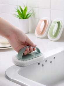 1个陶瓷瓷砖清洁刷，厨房手柄海绵清洁器，浴缸和台面清洁刷，厨房清洁，强力不刮伤擦洗海绵，浴室和台面洗碗海绵 - 必备家用清洁用品 - 彩色 - 查看 3