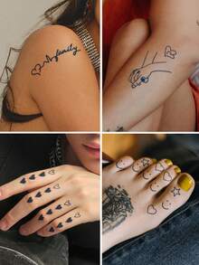 20 PCS / 4 PCS Herbal Juice Semi-Permanent Finger Tattoo Stickers - Magic Tattoo Peelings. Minimalist Tattoos. Cute And Delicate Holding Hands Action. Heart-Shaped Electrocardiogram Pattern Tattoo Peelings. Daily Party, Festival Gifts. Valentine's Day, Carnival Gifts. Shoulder, Neck, Arm, Finger, Leg, Clavicle, Body. Semi-Permanent Tattoo. Waterproof. Non-Reflective. Tattoo Peelings. Fake Tattoo. - Blue - View 6