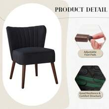 Sillón de Respaldo Alto (Wingback) de Terciopelo Negro - Estilo Mid-Century con Patas de Madera, Capacidad 136 kg (300 lb) - Ideal para Sala, Oficina o Dormitorio - Negro - Ver 8