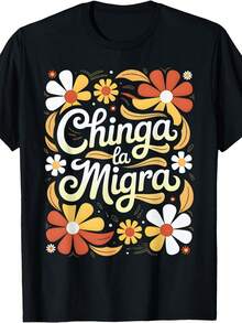 Chinga La Migra Boho Flowers Immigration Floral Women T-Shirt - màu đen - Xem 1