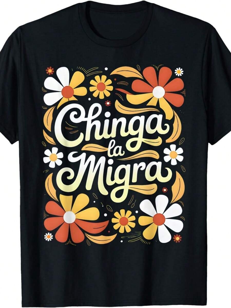 Chinga La Migra Boho Flowers Immigration Floral Women T-Shirt - màu đen - Xem 1