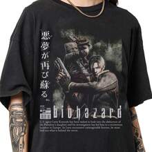 Vintage 90s Bootleg Style Biohazard  T-Shirt, Leon Kennedy T-Shirt, Retro  Gifts For Man And Women Unisex T-Shirt - 如圖所示 - 查看 6