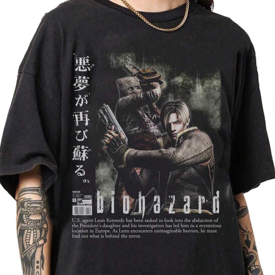 Vintage 90s Bootleg Style Biohazard T-Shirt, Leon Kennedy T-Shirt, Retro Gifts For Man And Woman Unisex T-Shirt - màu đen - Xem 1