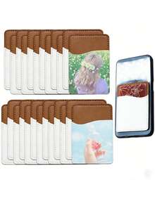 1pc Customized PU Leather Adhesive Phone Card Holder - Phone Back Pocket, Can Store Cards, Large Capacity Leather Card Case, Can Print Logo, Phone Back Card Holder - Brown - View 7