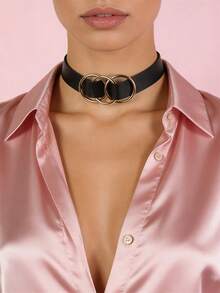 2026 New Exaggerated Punk Style O-Shaped Ring Necklace, Popular Foreign Trade Jewelry, Street Auction Nightclub PU Leather Collar - Black - View 2