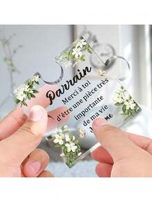 1pc French Acrylic Desktop Decorative Ornament Sign, Thank You Parrain Text & Warm Element Design Decoration, Daily/Holiday/Birthday Ideal Gift To Parrain, Home, Desktop, Bedside Table, Study Room Decoration - Multicolor - View 11