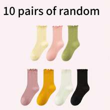 10/7/3 Pairs Kids Solid Color Mid-Calf Socks, Japanese School Style Socks, Vibrant Colors, Ruffle Trim Design, Casual & Fashionable, Soft & Comfortable, Suitable For Daily Wear In Spring, Summer, Autumn And Winter, Fits Children Aged 2-12, Exquisite Gift, New Year Socks - Multicolor - View 19