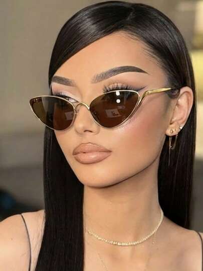 1 Pair Women's Vintage Small Frame Cat Eye Metal Fashion Glasses, Personalized Thin Legs Fashion Eyewear