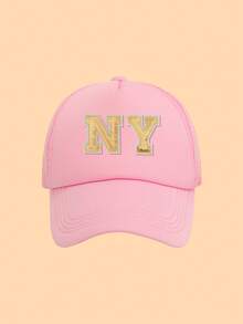 1顶儿童纽约亮片字母卡车司机帽，多种颜色可选，时尚个性化轻便透气遮阳网眼设计帽，适合作为生日和节日实用礼物，适合5-8岁男孩女孩，春夏日常、户外活动、学校搭配。 - 彩色 - 查看 11