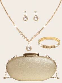 LETODE Glittery Gold Elegant Glitter Clutch Bag, Women's Evening Bridal Wedding Wallet With Detachable Metal Chain, Suitable For Weddings And Parties, Multifunctional Handbag, Cocktail Party Wedding New Wallet, Perfectly Matches Ball Gown Accessories, Party Ball Gown Bag - Gold - View 3